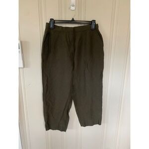 Rena Rowan Petite Silk Linen Blend Olive Green Cropped Pants‎ Size 12P